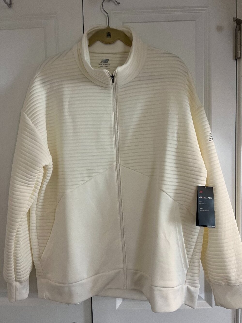New Balance Oversized Ribbed Textured Zip Jacket Cream L NWT
